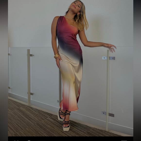 NWT ZARA sz. XS, S SATIN TIE-DYE PRINT ASYMMETRIC DRESS 8610/171 - Picture 3 of 5